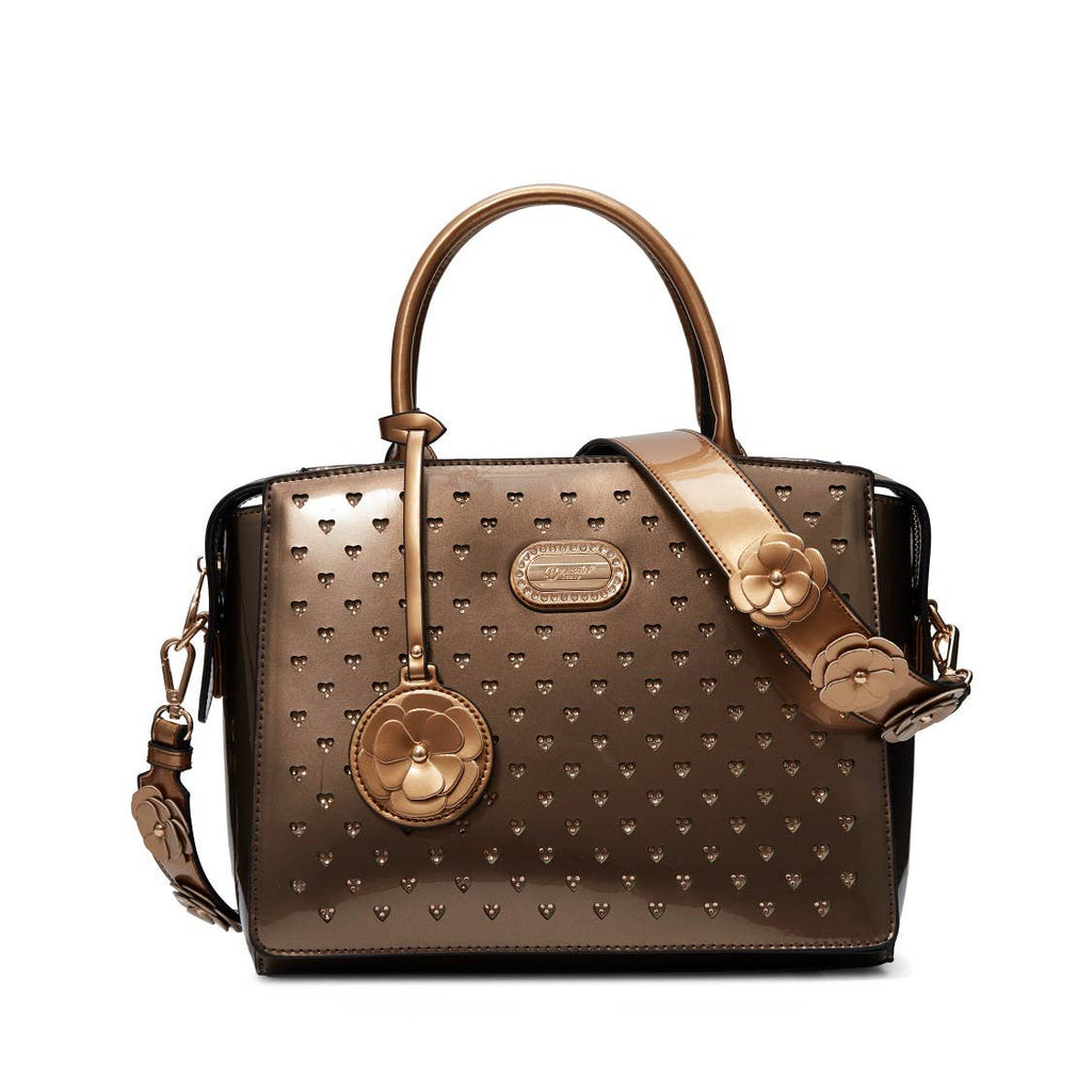 Brangio Italy Heart Stud Satchel Bag – Floral Strap Designer