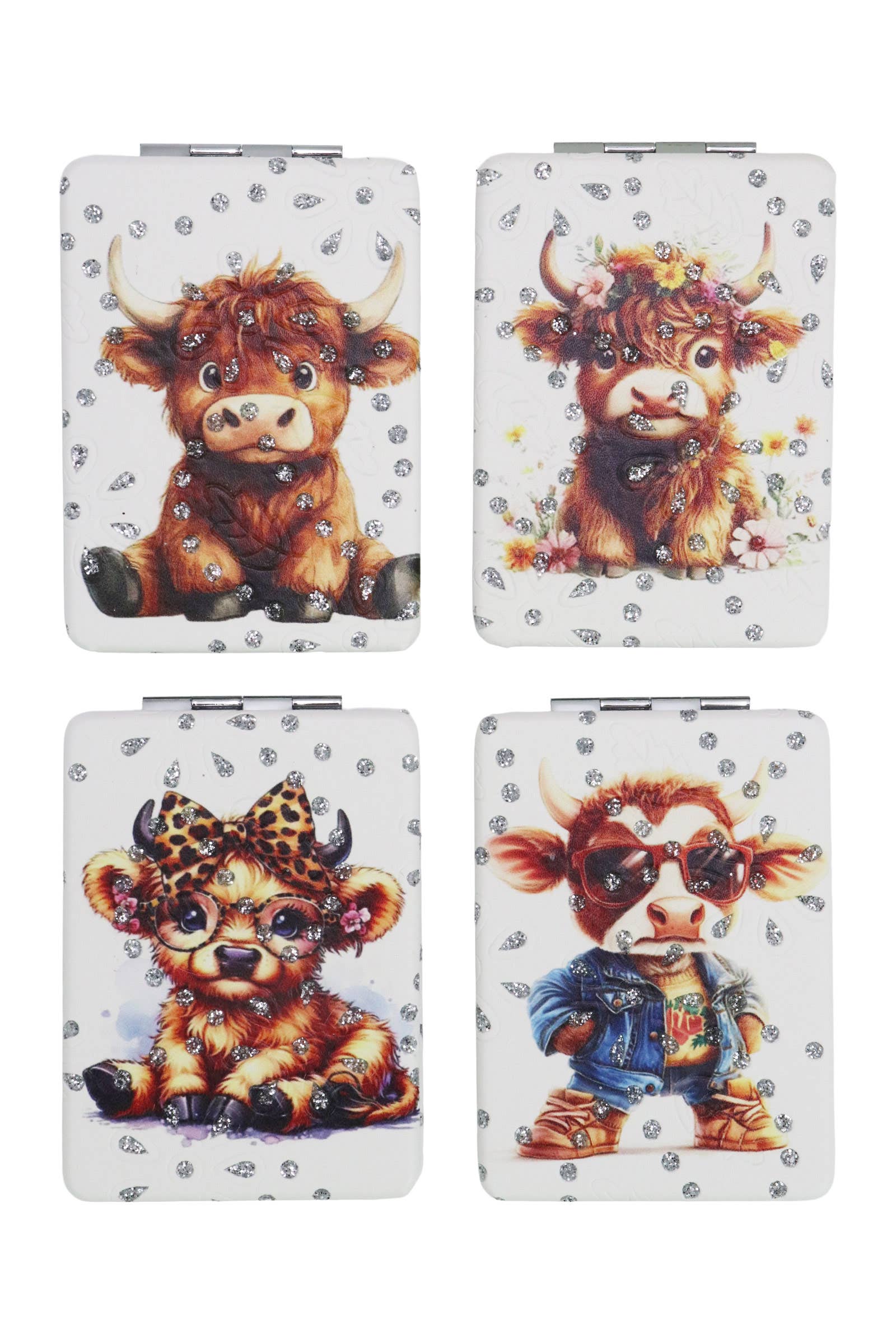 Highland Baby Cow Glitter Compact Mirror
