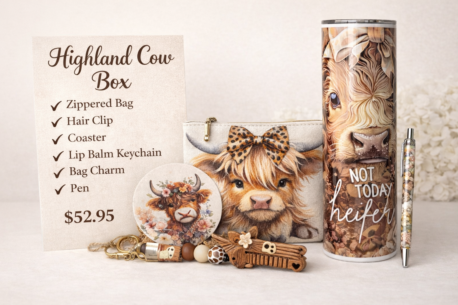 Exclusive Highland Cow Bundle-       (Colours and Style of accessories differ) Includes a compact mirror and of course - Surprises 💖