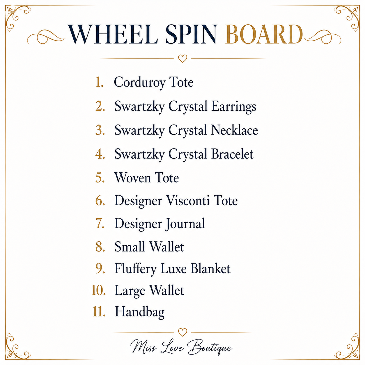 Mystery Spins -add on only to boxes .                                 Brands such as 3 Am , Designer Visconti , Jen & Co and more