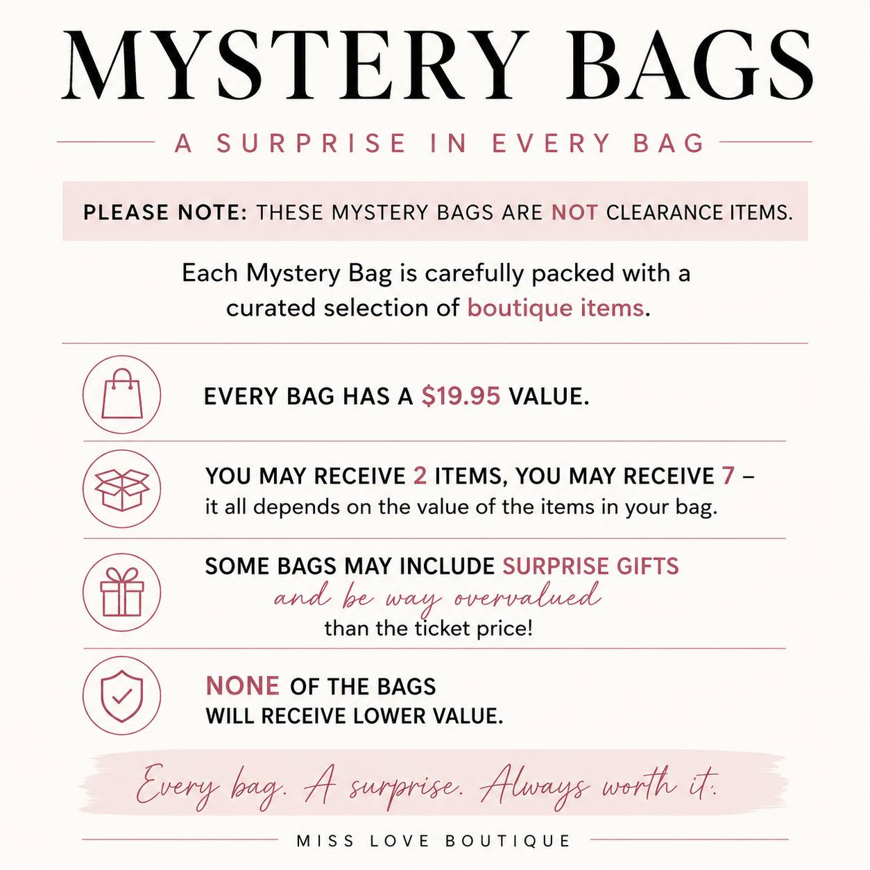 Mystery Bags ! May include any item(s) from any collection-                2 to 7 items
