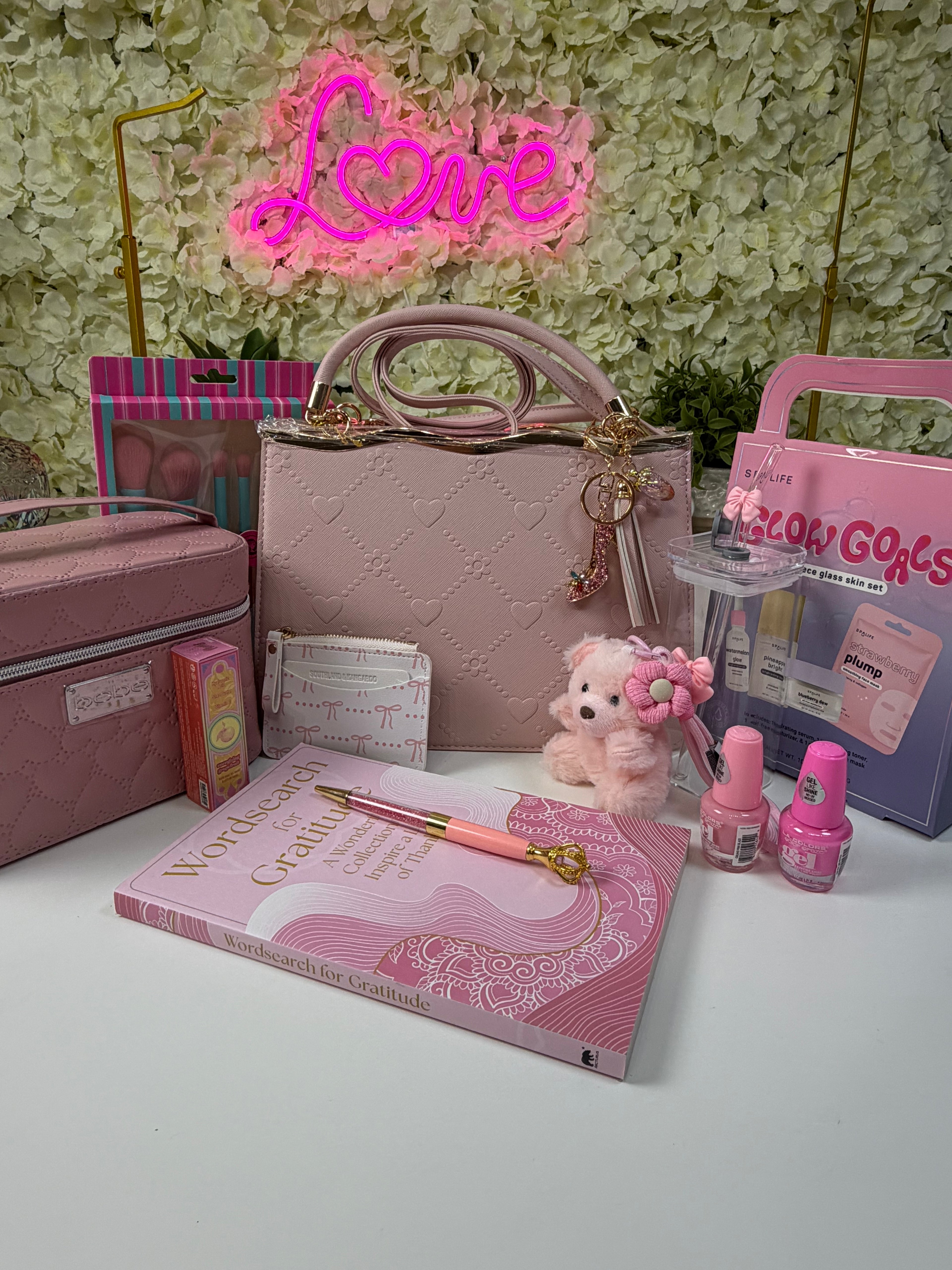 Pink Obsession                                       Bebe Train Case - Dreams embossed Handbag and all the extras