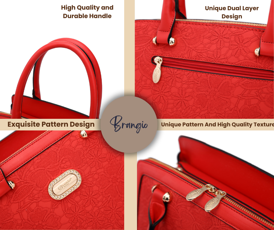 Brangio Italy Lace Embossed Elegant Designer Satchel Handbag