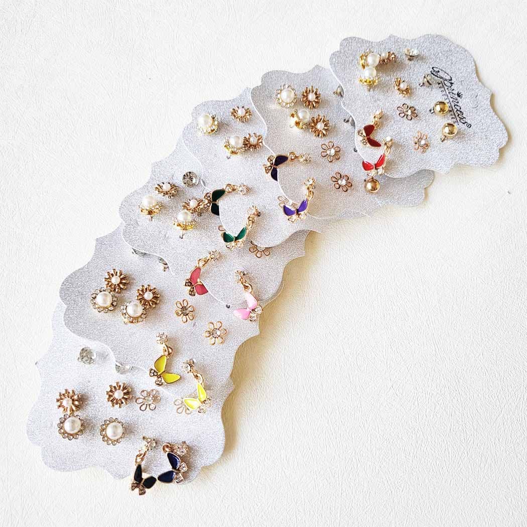 6 Pair Butterfly and Pearl Stud Earrings Set