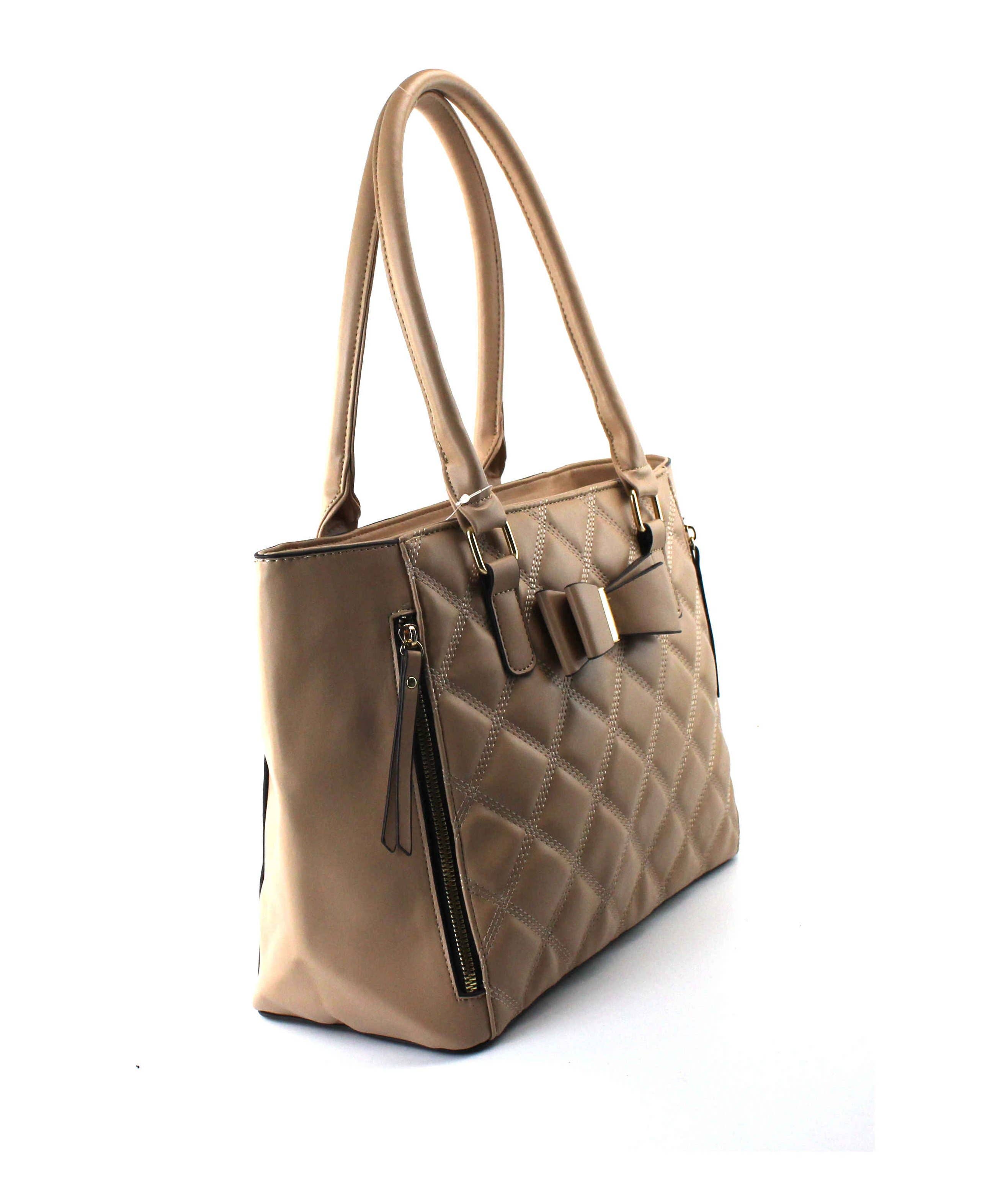 Quilted Satchel Set - 2-Piece Handbag with Matching Wristlet