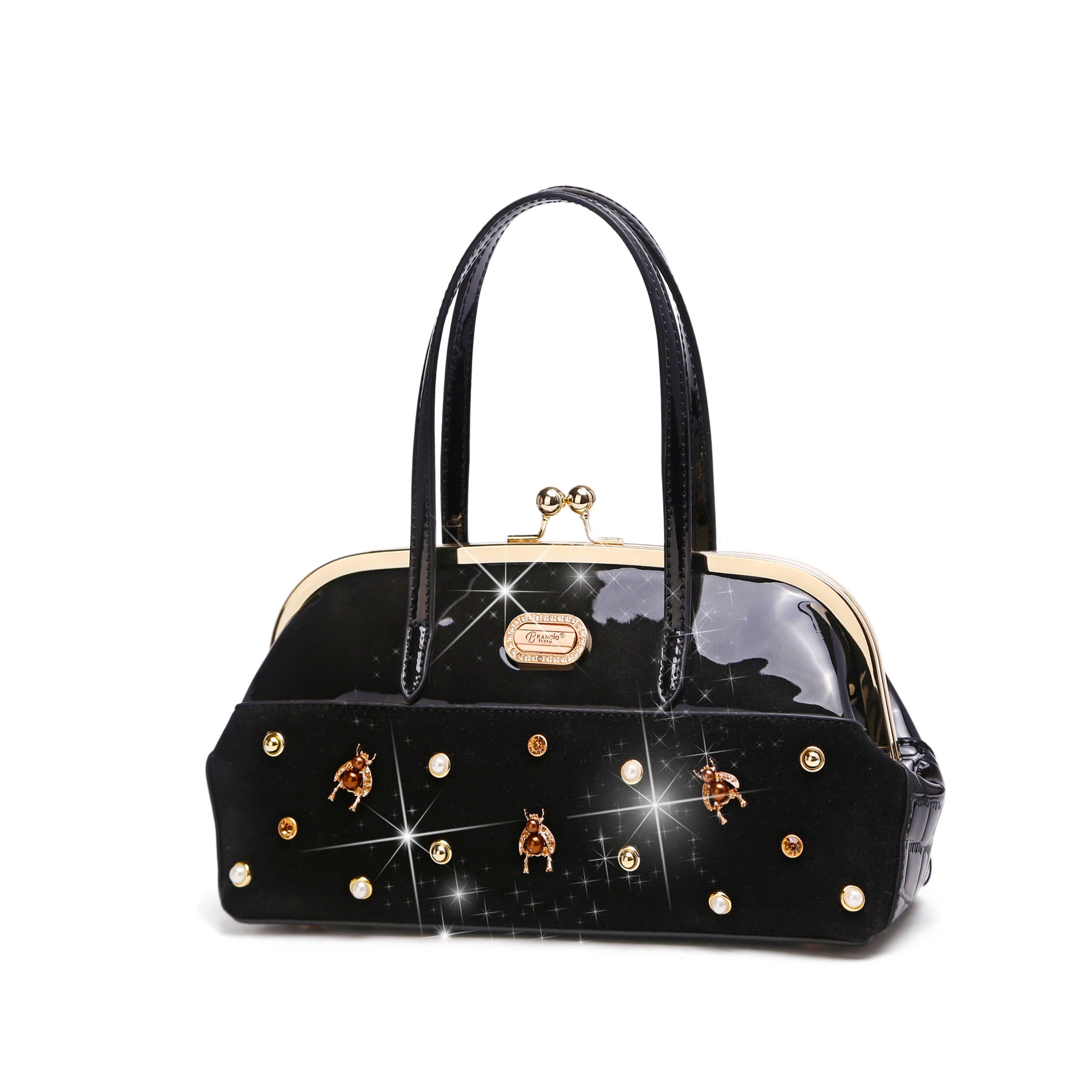 Brangio Italy Luxury Design Crystal & Pearl Accents Purse