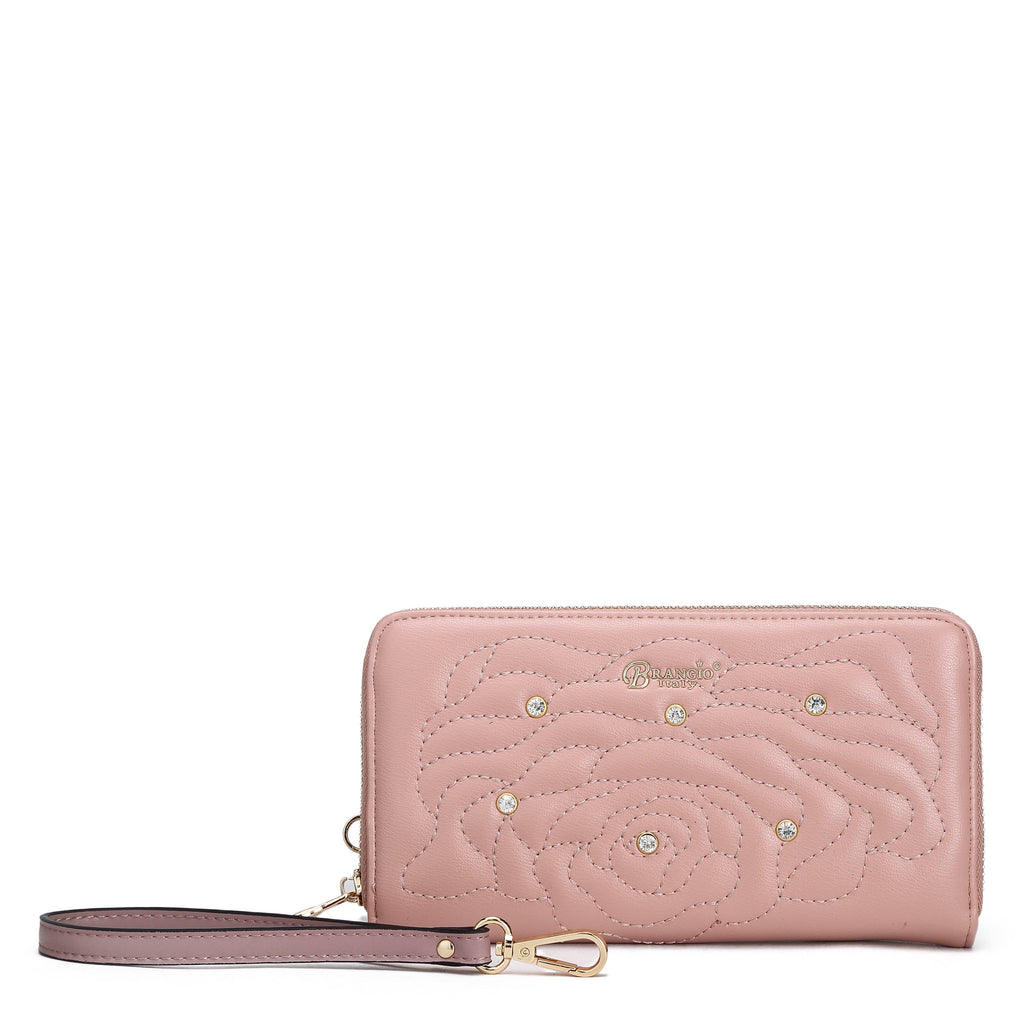 Brangio Italy Elegant Rose Embellished Satchel Bag + Wallet