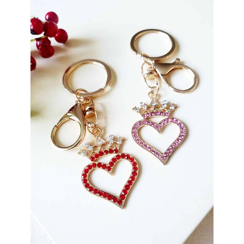 Rhinestone Heart with Crown Keychain