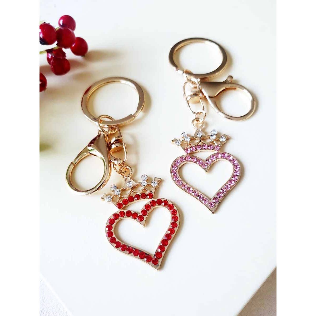 Rhinestone Heart with Crown Keychain