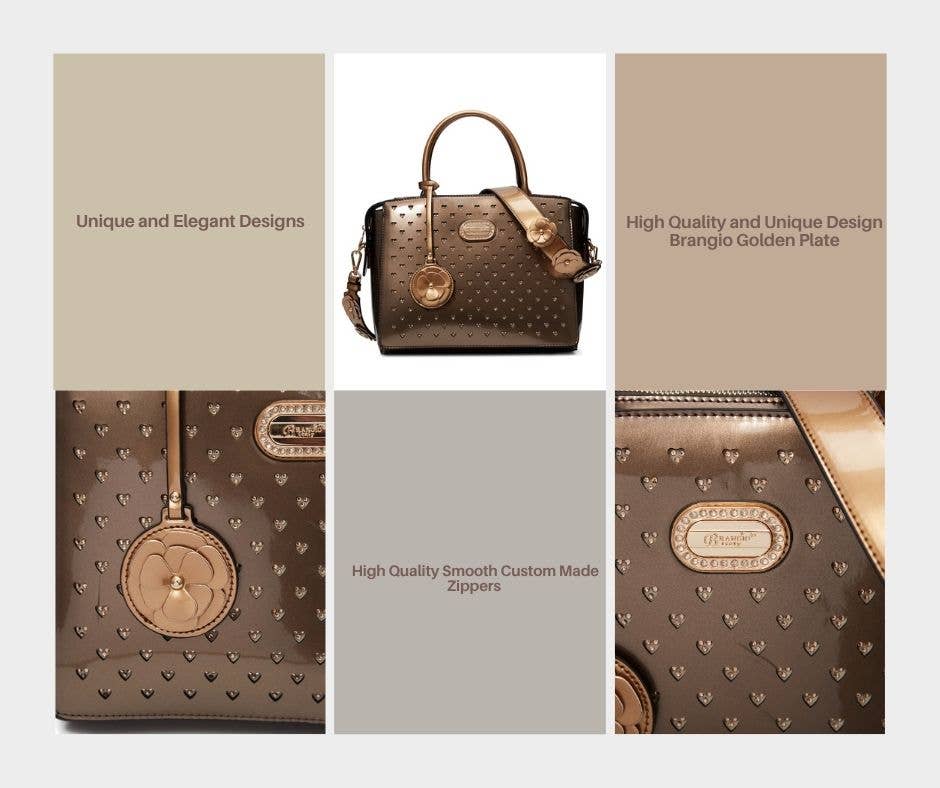 Brangio Italy Heart Stud Satchel Bag – Floral Strap Designer