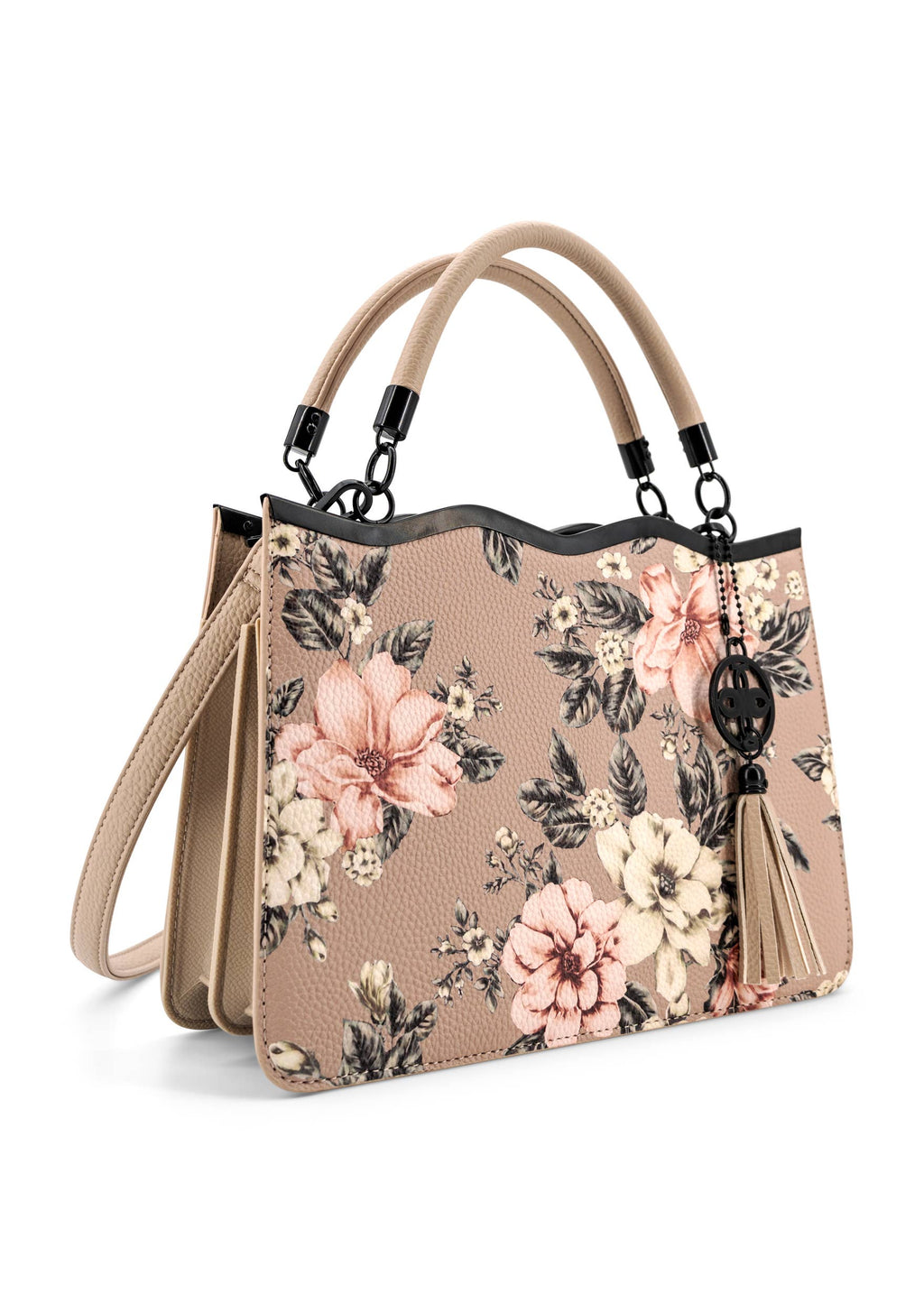 Violette Vegan Leather Floral Print Crossbody Satchel Bag