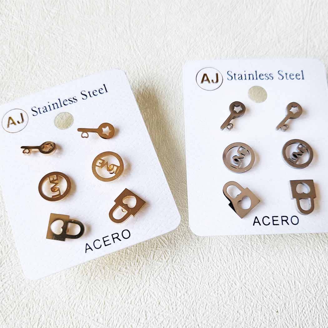 3-pair Stainless Steel Stud Earring Set