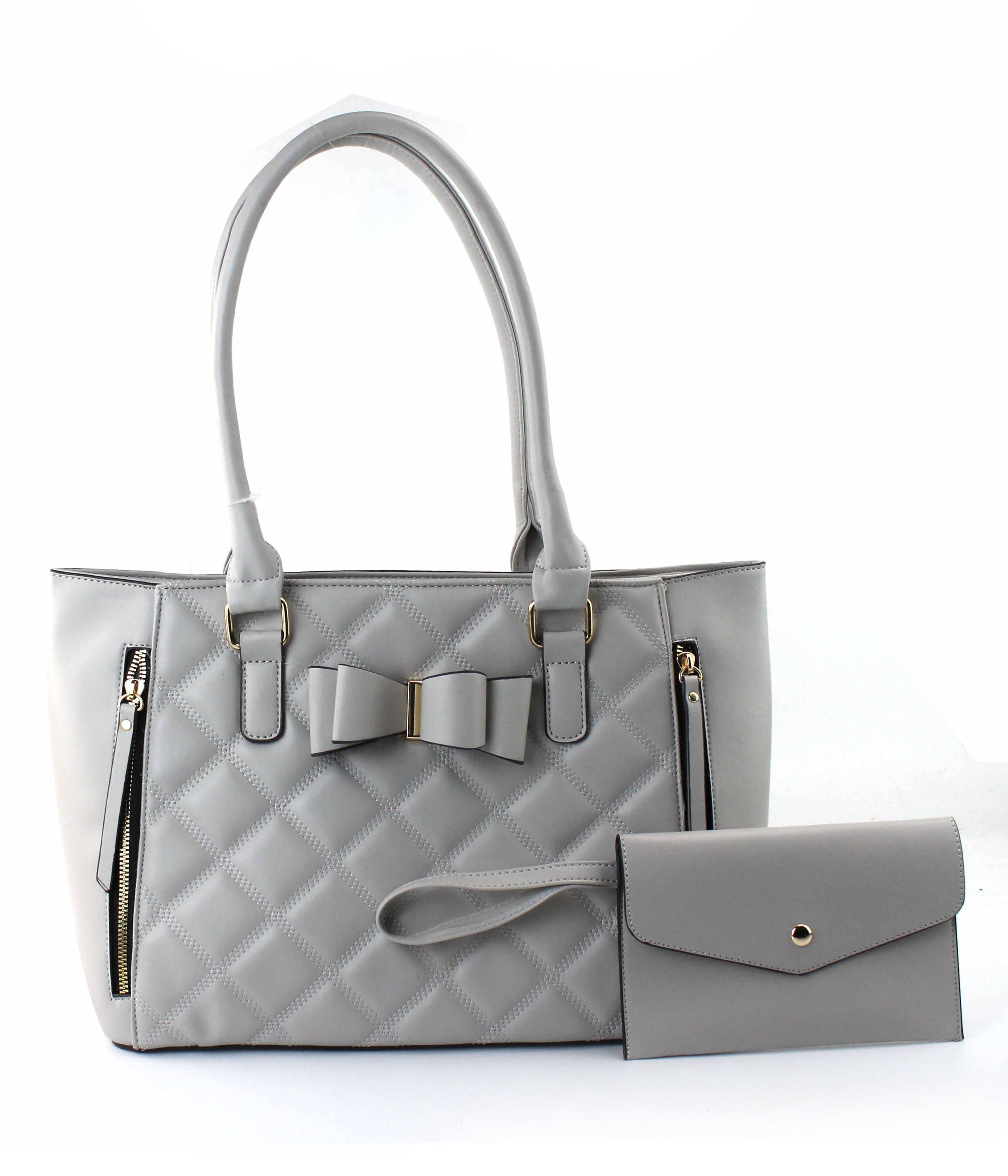 Quilted Satchel Set - 2-Piece Handbag with Matching Wristlet