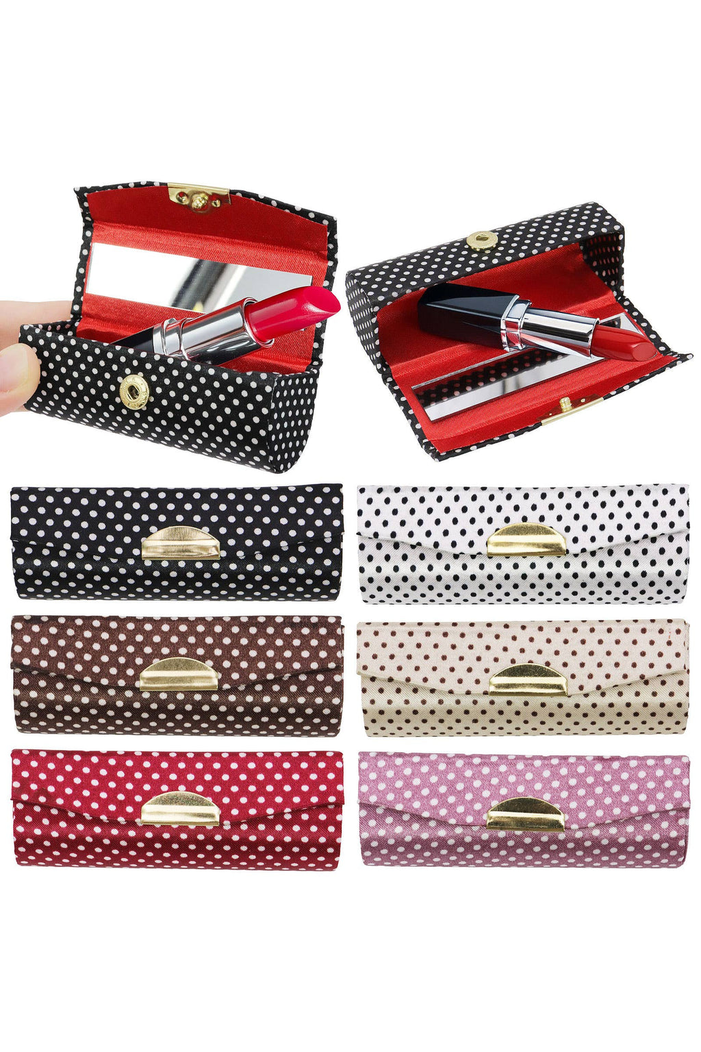 Retro Polka Dot Satin Lipstick Case W/ Mirror