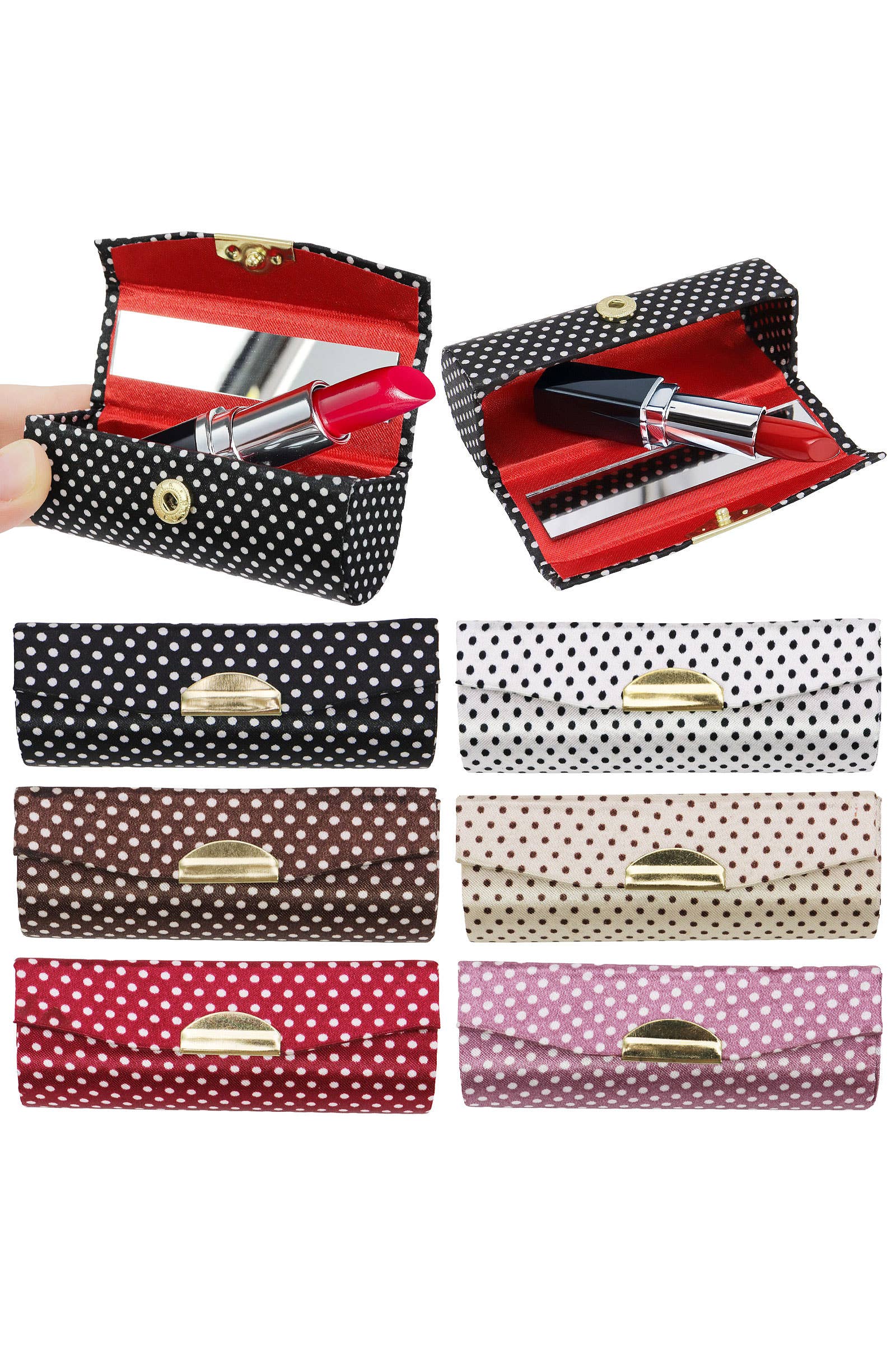 Retro Polka Dot Satin Lipstick Case W/ Mirror