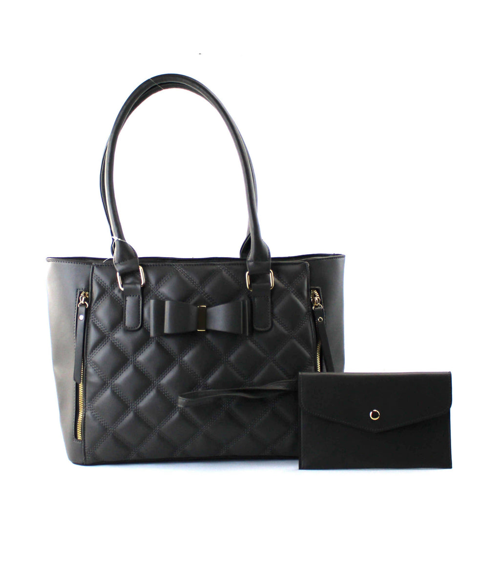Quilted Satchel Set - 2-Piece Handbag with Matching Wristlet