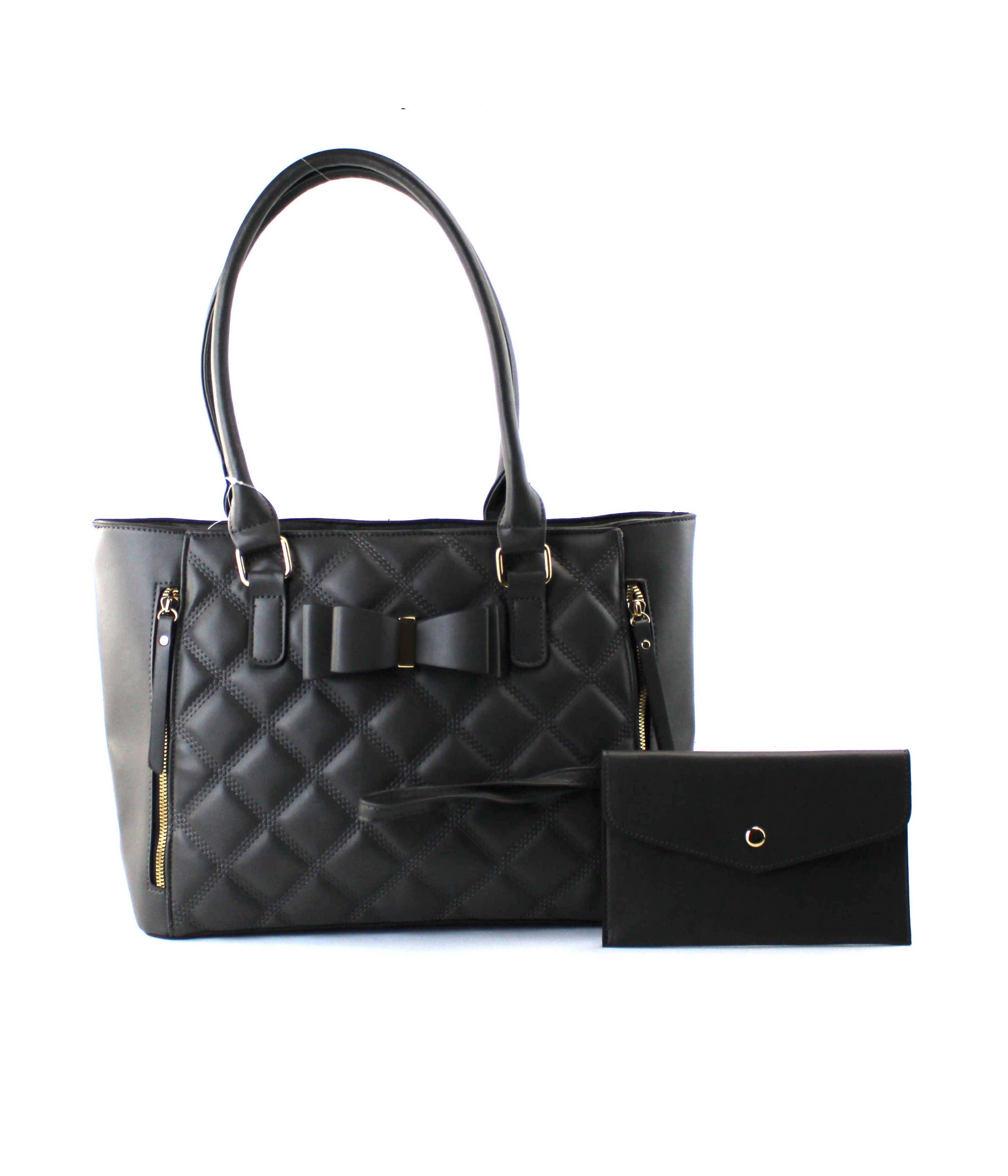 Quilted Satchel Set - 2-Piece Handbag with Matching Wristlet