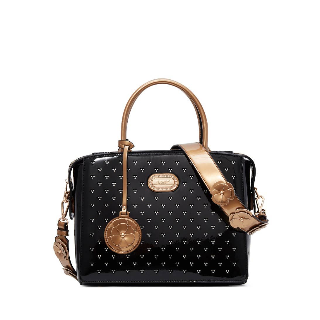 Brangio Italy Heart Stud Satchel Bag – Floral Strap Designer