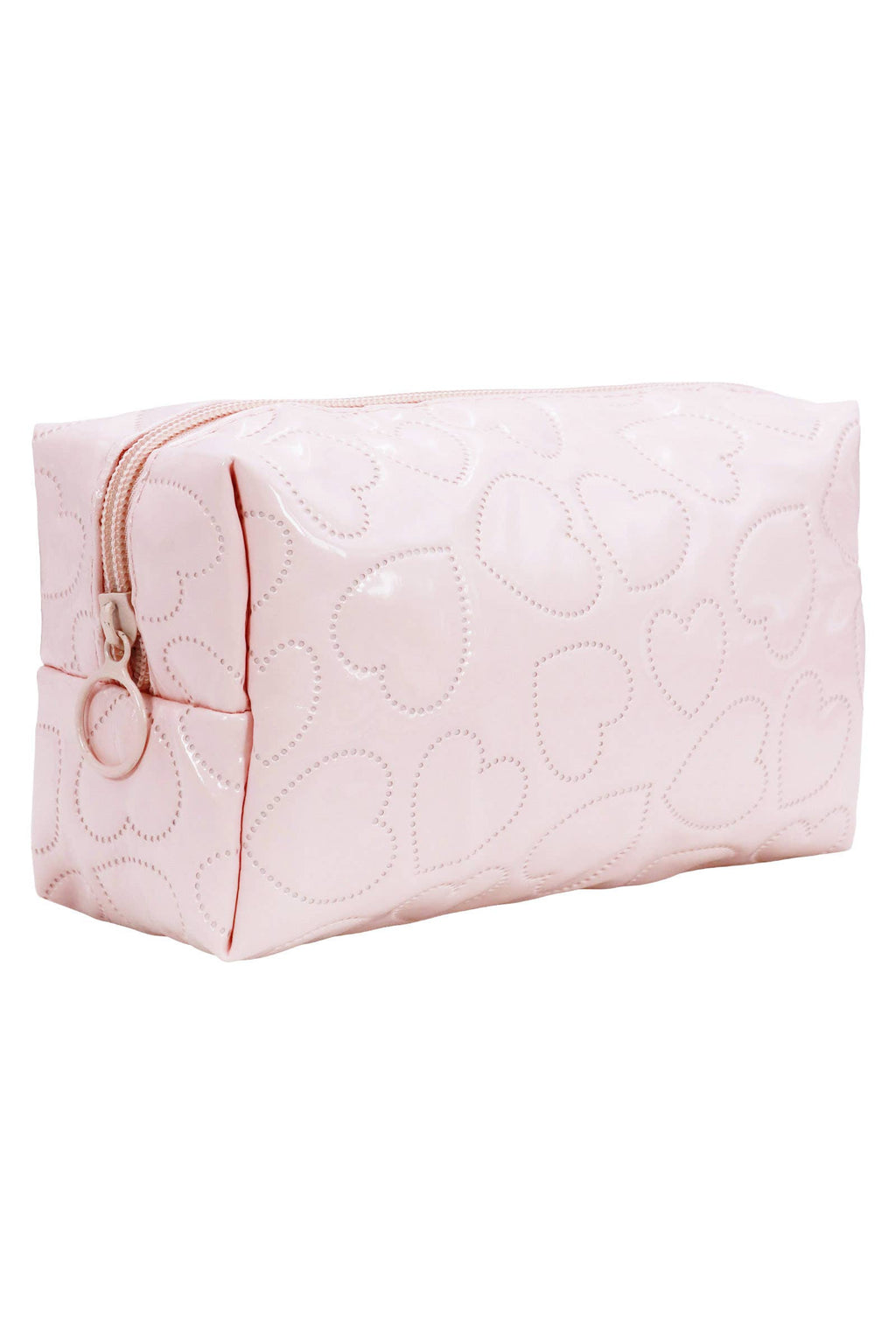 Embossed Dotted Heart Glossy Cosmetic Pouch Bag