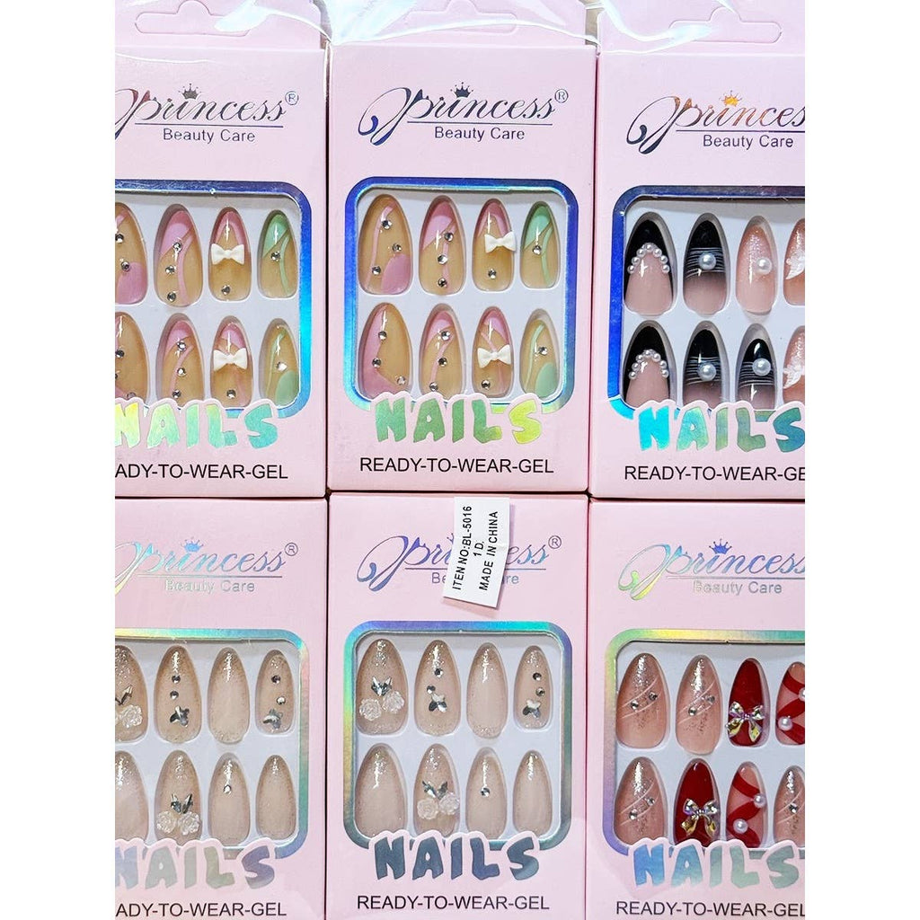 Fancy Design Decorated Press on Pointed Tip Nails