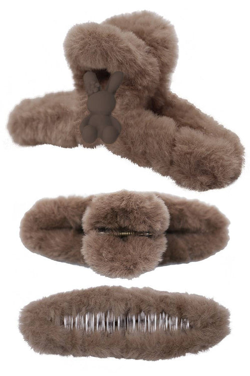 Bunny Charm Applique Fluffy Faux Fur Hair Claw