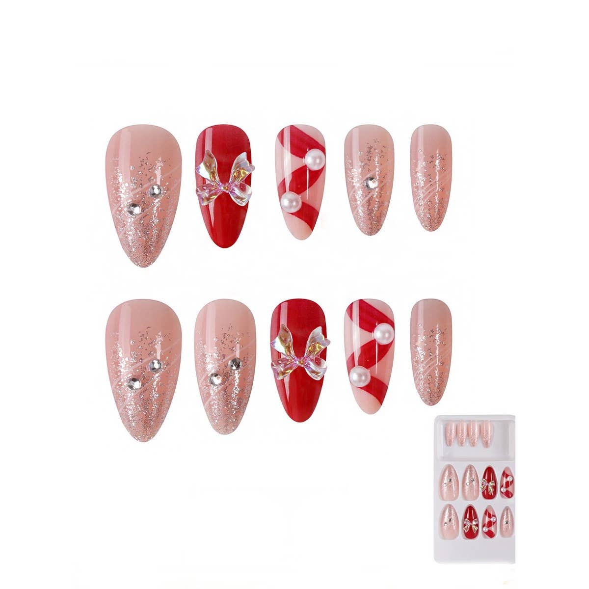 Fancy Design Decorated Press on Pointed Tip Nails