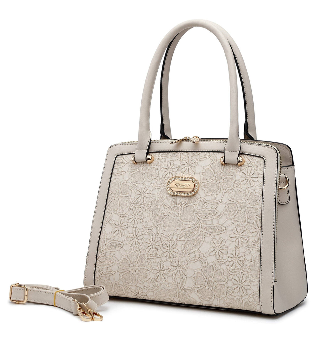 Brangio Italy Lace Embossed Elegant Designer Satchel Handbag