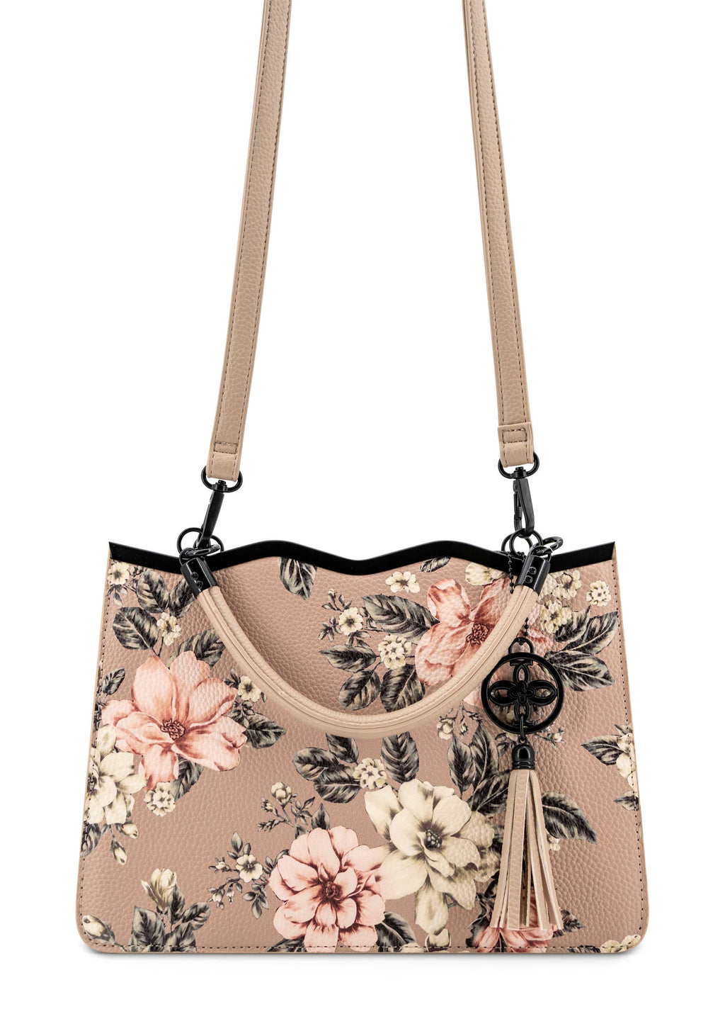 Violette Vegan Leather Floral Print Crossbody Satchel Bag