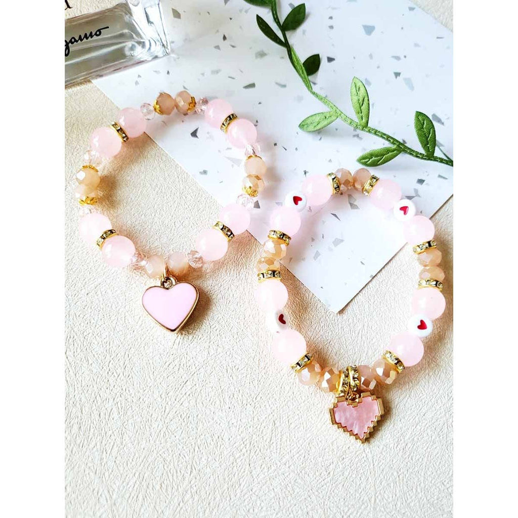 Heart Charm Mix Bead Stretch Bracelet