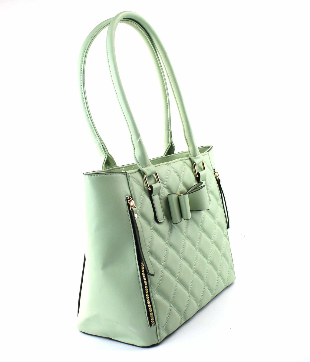 Quilted Satchel Set - 2-Piece Handbag with Matching Wristlet