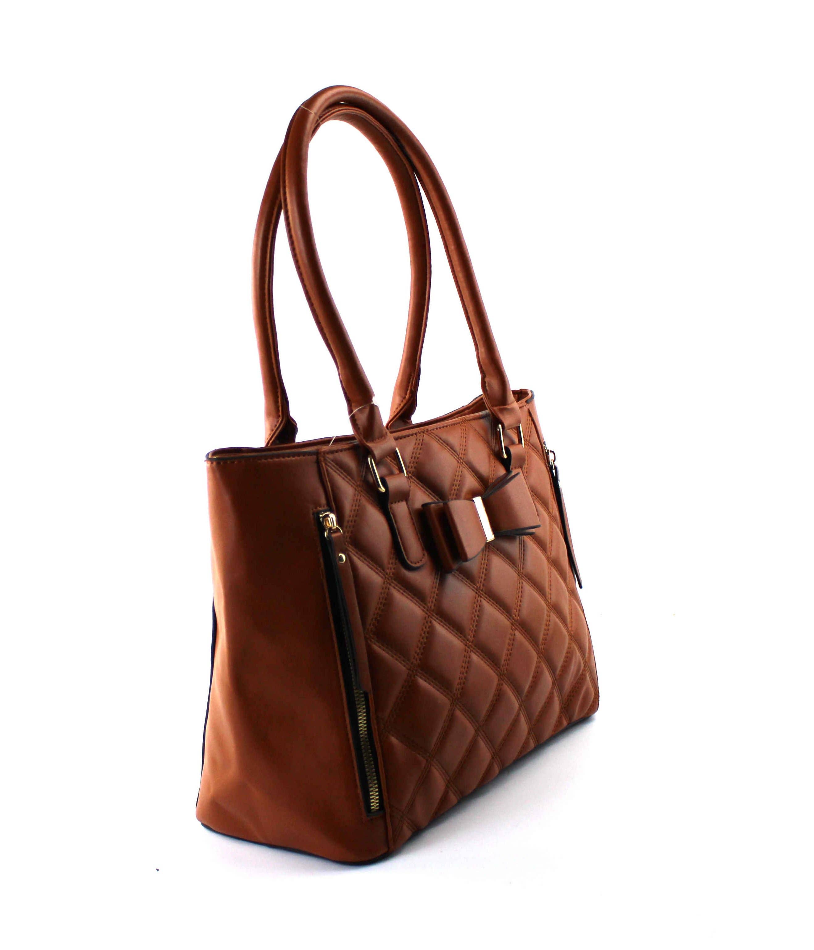 Quilted Satchel Set - 2-Piece Handbag with Matching Wristlet
