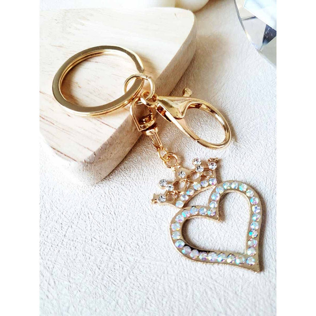 Rhinestone Heart with Crown Keychain
