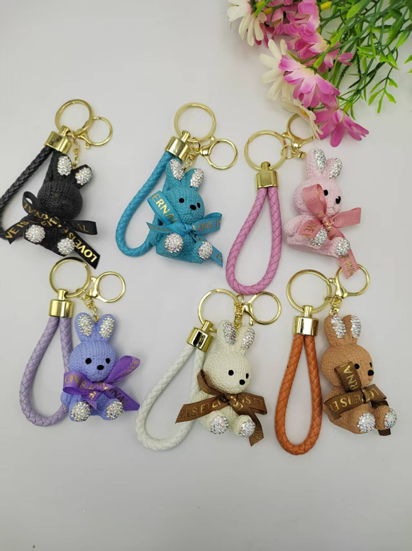 Rhinestone Bow Tie Bunny Keychain & Bag Charm.
