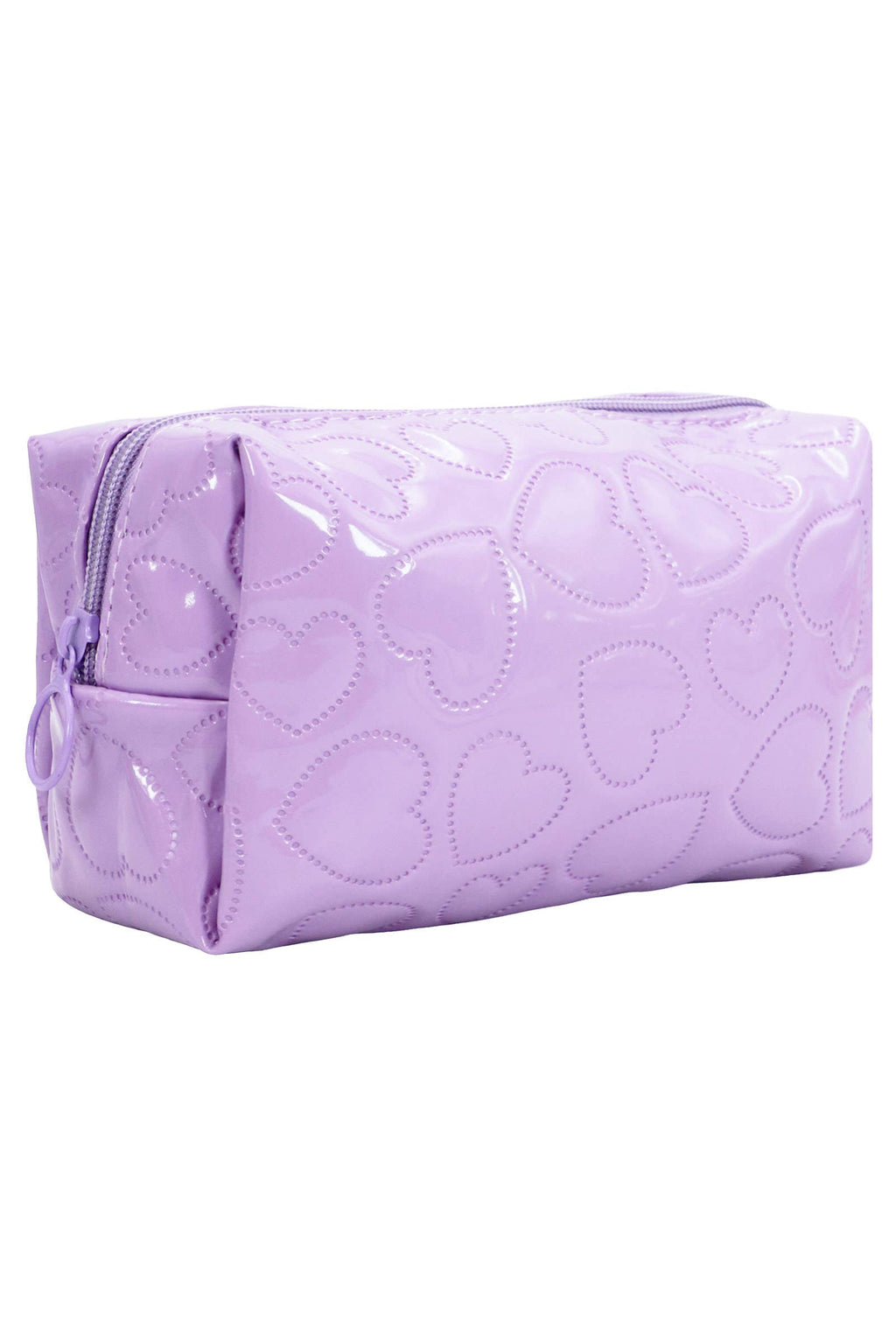 Embossed Dotted Heart Glossy Cosmetic Pouch Bag