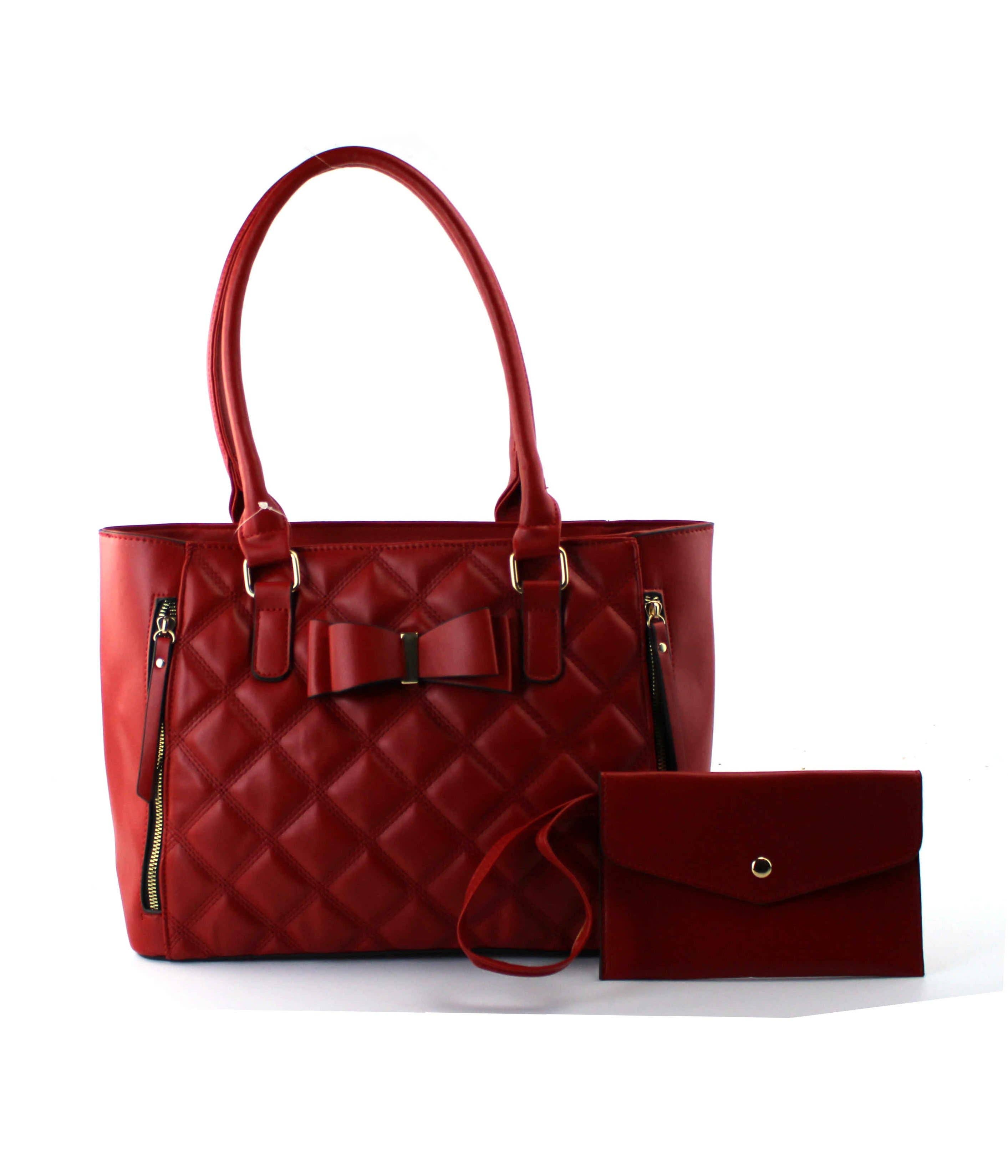 Quilted Satchel Set - 2-Piece Handbag with Matching Wristlet