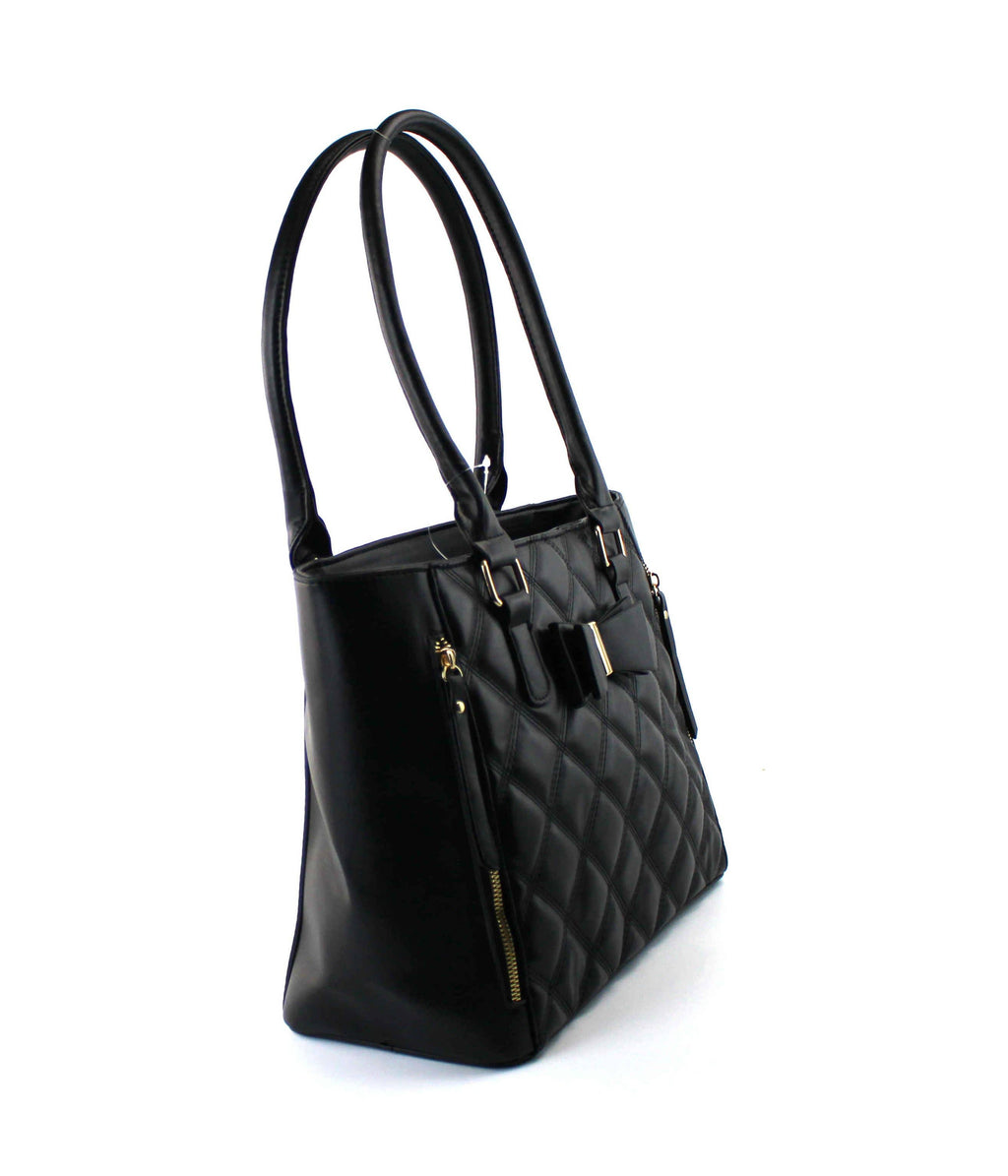 Quilted Satchel Set - 2-Piece Handbag with Matching Wristlet