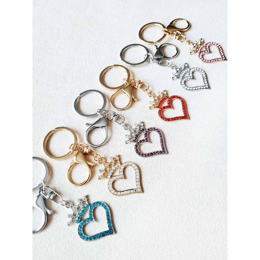 Rhinestone Heart with Crown Keychain
