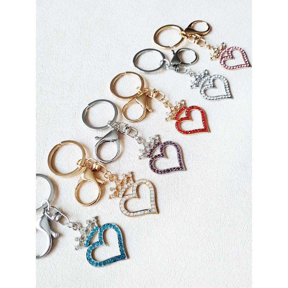 Rhinestone Heart with Crown Keychain