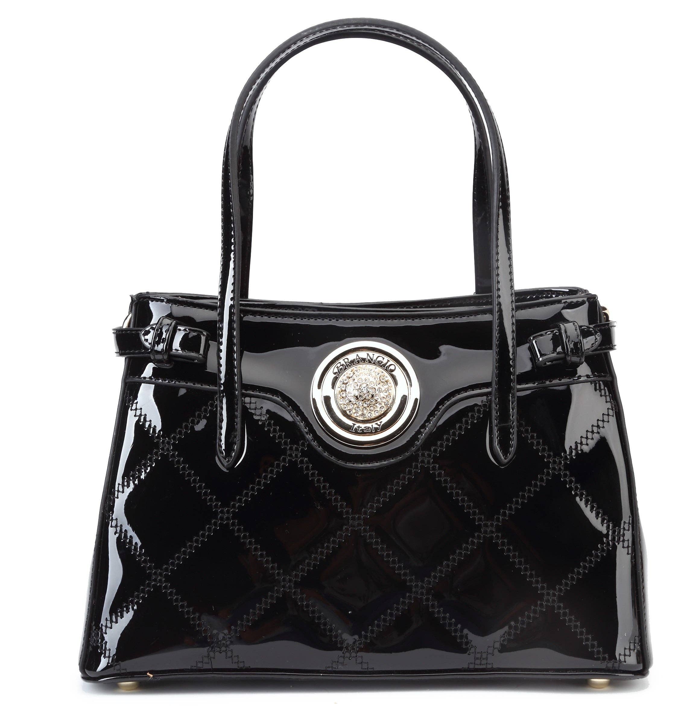 Brangio Italy Luxury Patent Quilted Designer Satchel Bag
