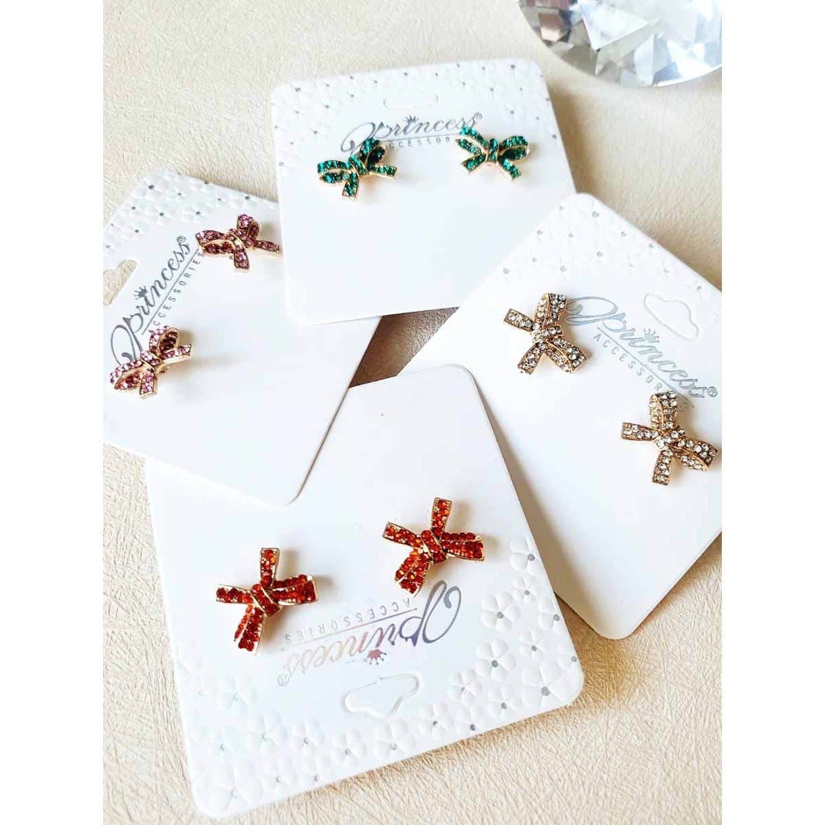 Mix of Colored Rhinestone Bow Earring