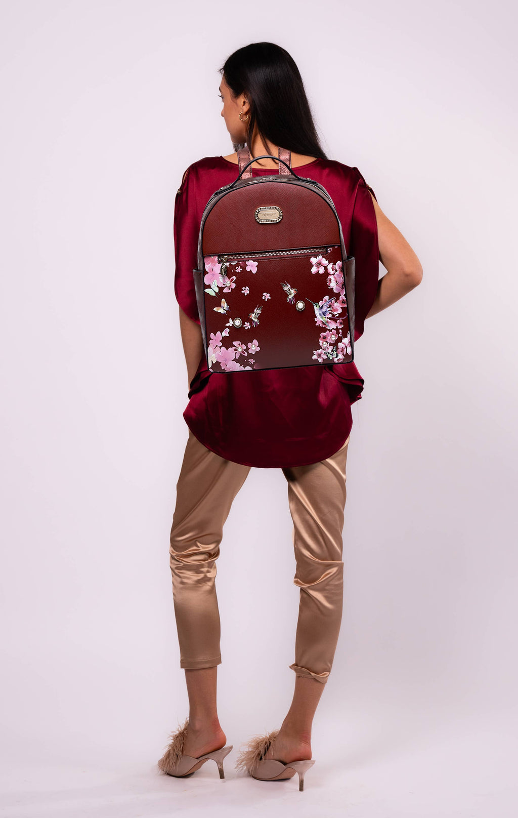 Brangio Italy Vintage Floral & Hummingbird Backpack