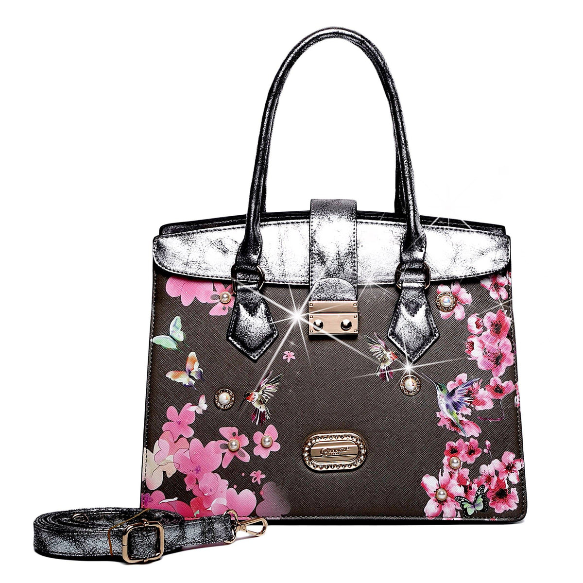 Brangio Italy Floral & Bird Embellished Handbag