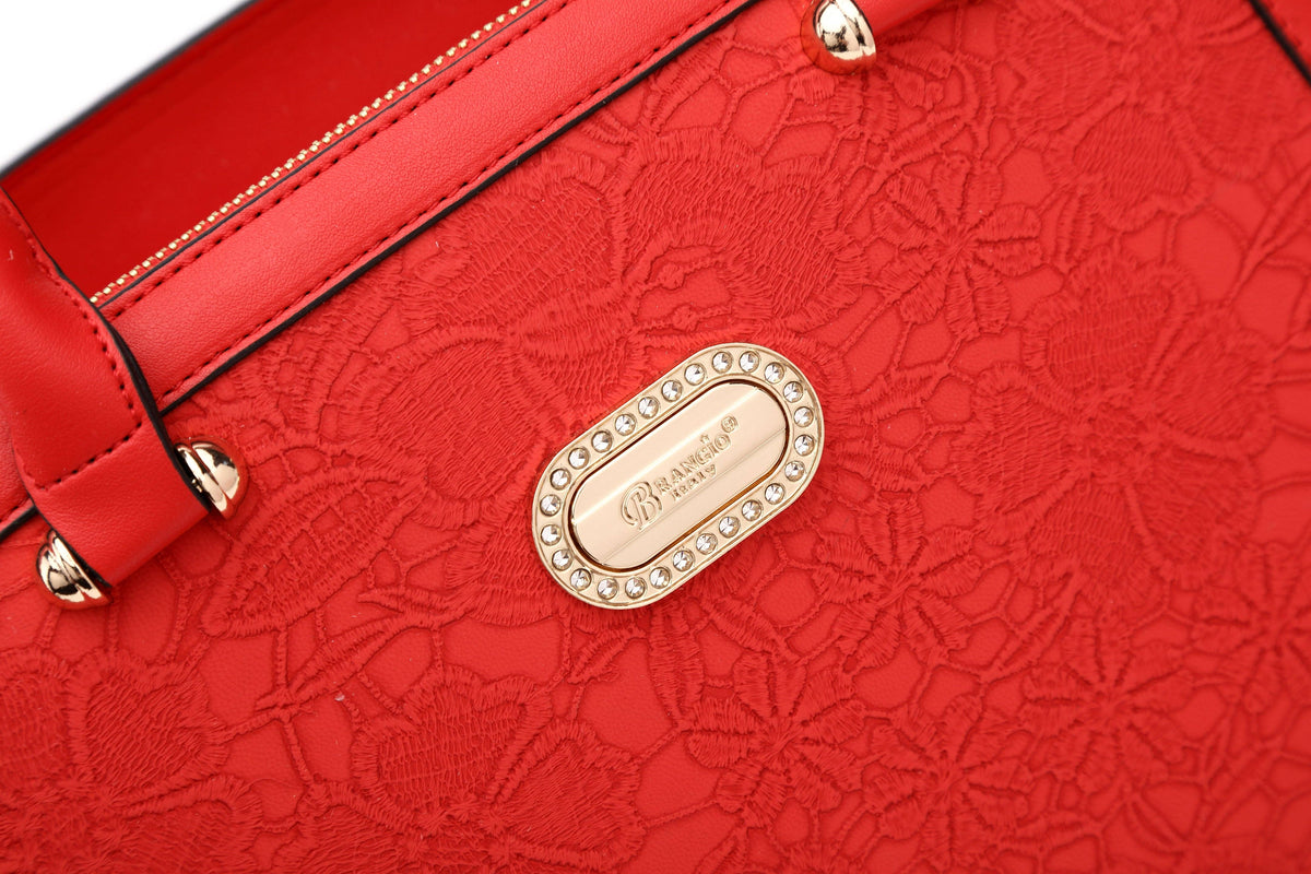 Brangio Italy Lace Embossed Elegant Designer Satchel Handbag