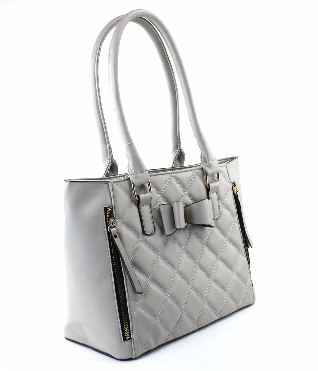 Quilted Satchel Set - 2-Piece Handbag with Matching Wristlet