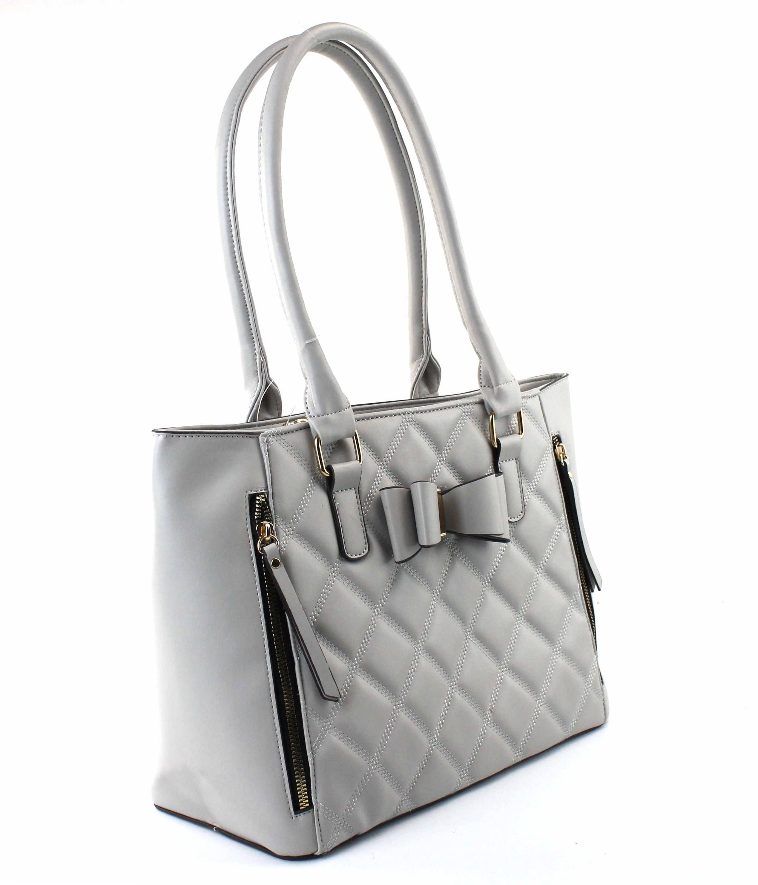 Quilted Satchel Set - 2-Piece Handbag with Matching Wristlet