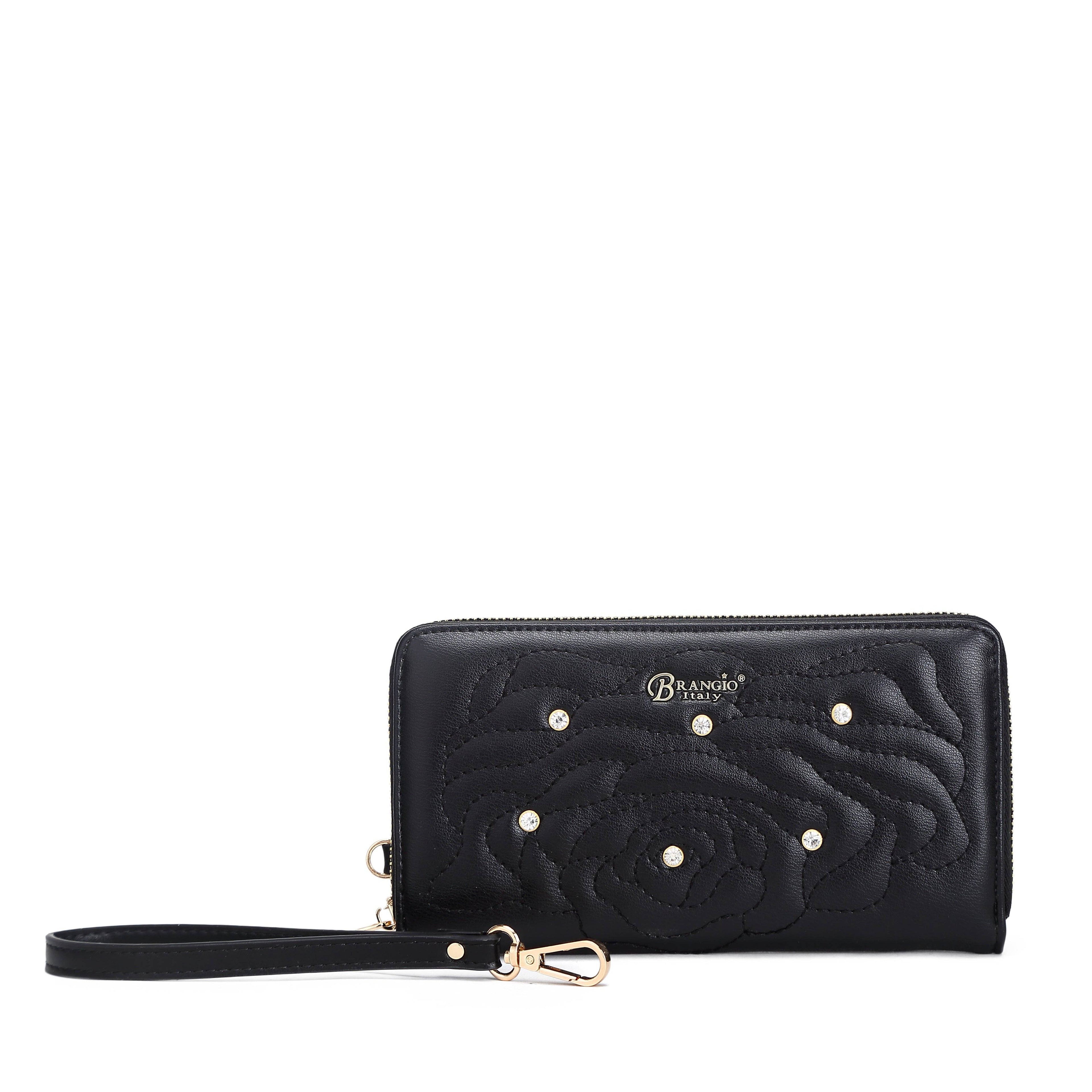 Brangio Italy Elegant Rose Embellished Satchel Bag + Wallet