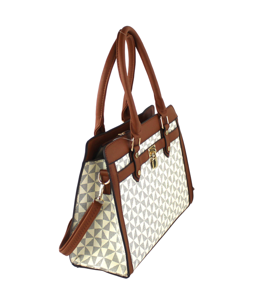 Geometric Satchel Set - 2-Piece Leather Handbag & Pouch