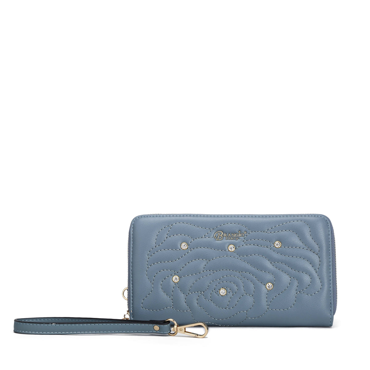 Brangio Italy Elegant Rose Embellished Satchel Bag + Wallet