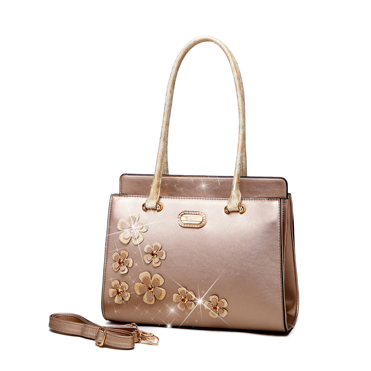 Brangio Italy Elegant Metallic Twinkle Cosmos Floral Handbag