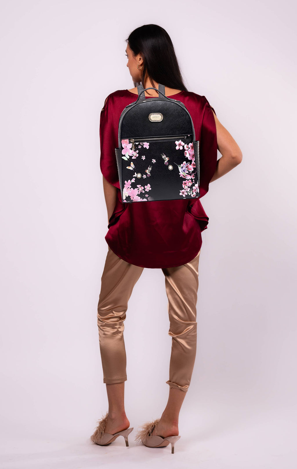 Brangio Italy Vintage Floral & Hummingbird Backpack
